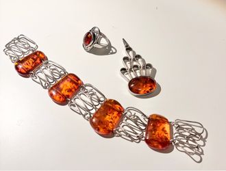 Amber and Silver Jewelry Set – 3 Pieces