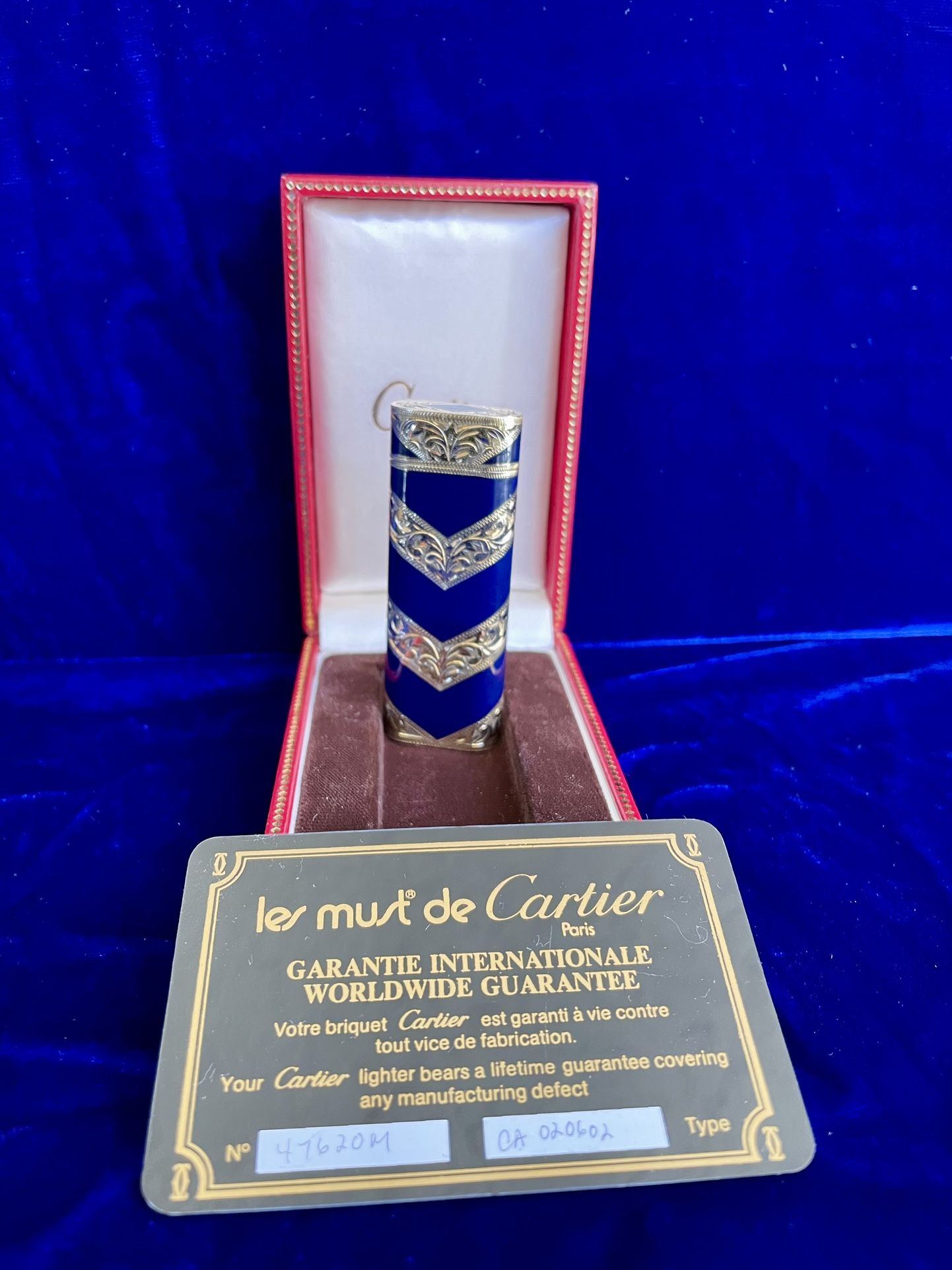 Super Rare Cartier Roy King 18K Solid Gold Blue Lighter Mint Condition Works 1 Year Warranty 