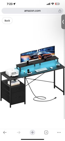 FINAL PRICE Computer Desk, Gaming Desk with LED Lights & Power Outlets, Office Desk with Fabric File Cabinets, 55.1" Gaming Table with Long Monitor St