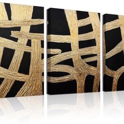 Canvas Wall Art Decor Modern Wall Art Pictures for Living Room Black And Gold Abstract Wall Art Decor Artwork for Walls Set of 3 Abstract Textured Wal