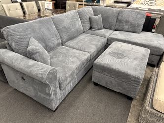 🔹Dark Gray 3pc Sectional Set w/built-in USB port and Storage Ottoman