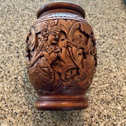 Hand Carved Wood Vase, Or Storage Container