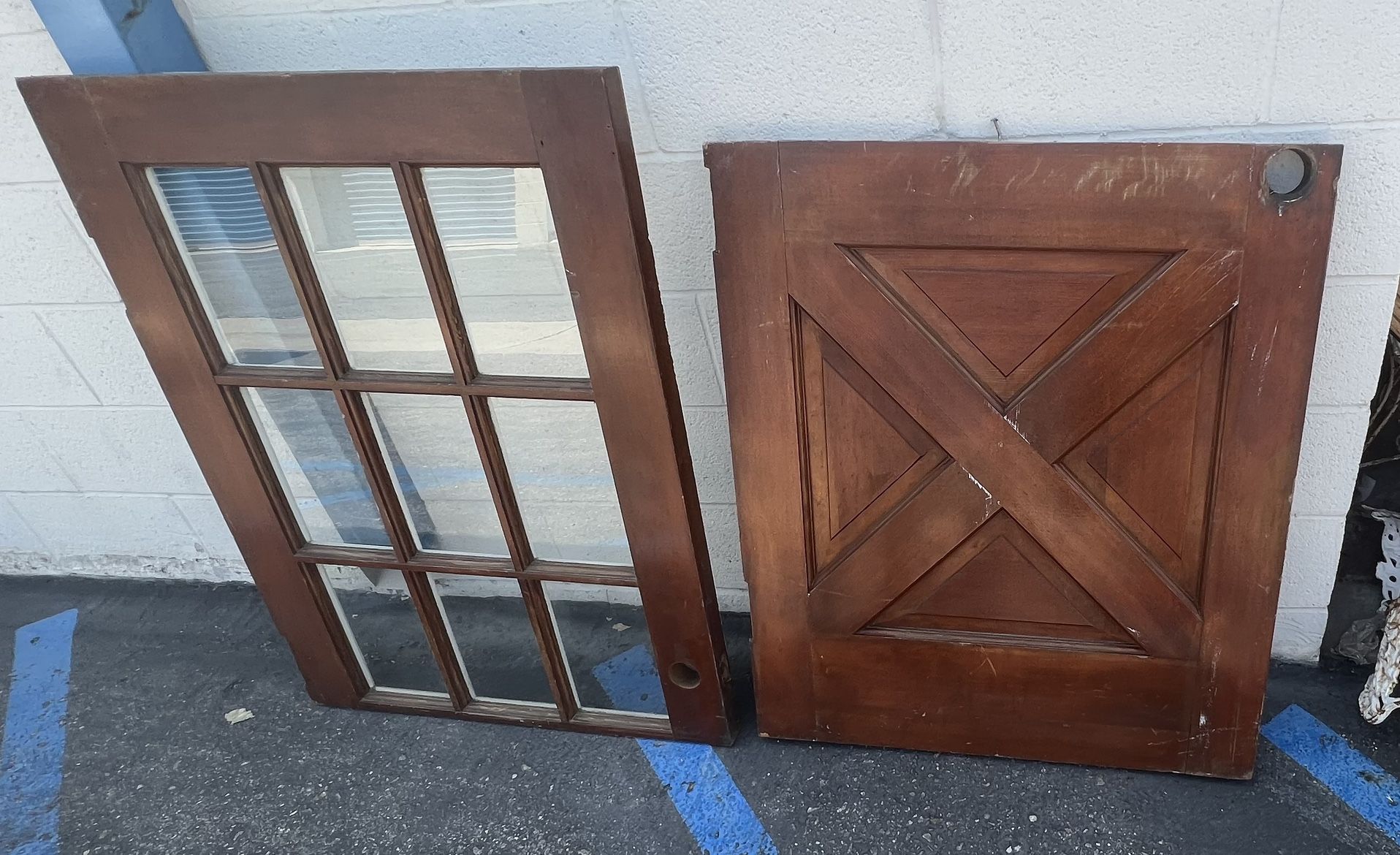 Vintage Dutch Door - Brown STAIN / White Paint - 9 Lites Top - X Design Bottom - 32” X 79”