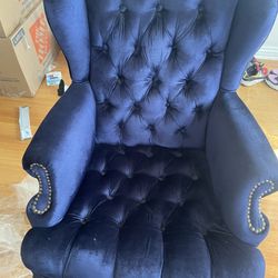 Navy Blue Velvet Tufted Wingback Chair – $150
