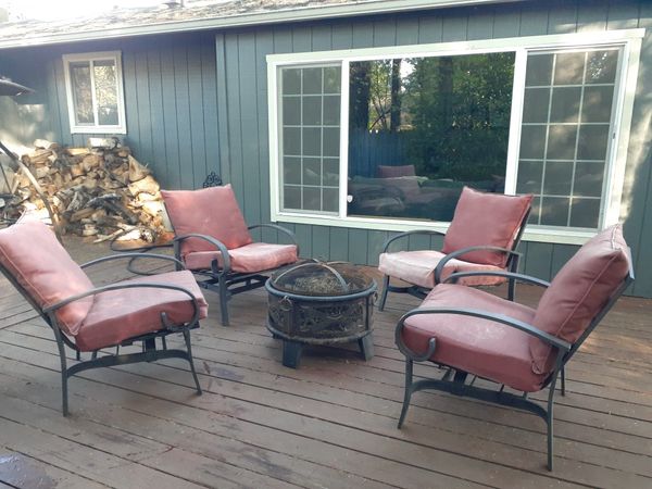Iron Patio Set with Fire Pit and Table for Sale in 