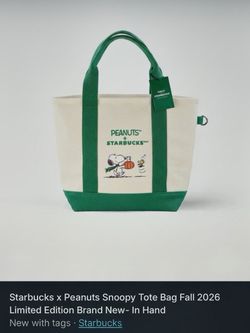 Starbucks x Peanuts Snoopy Tote Bag Fall 2026 Limited Edition Brand New- In Hand