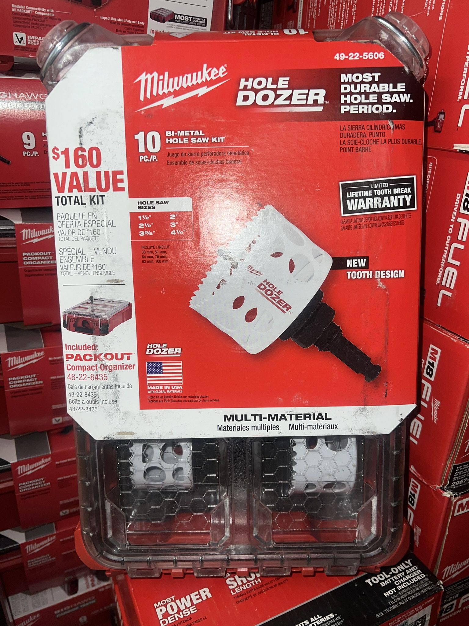 Milwaukee Hole Dozer 10pcs Bi-Metal Hole Saw Set W/ Packout Storage Case.