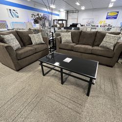Brown Chenille Sofa And Loveseat Set