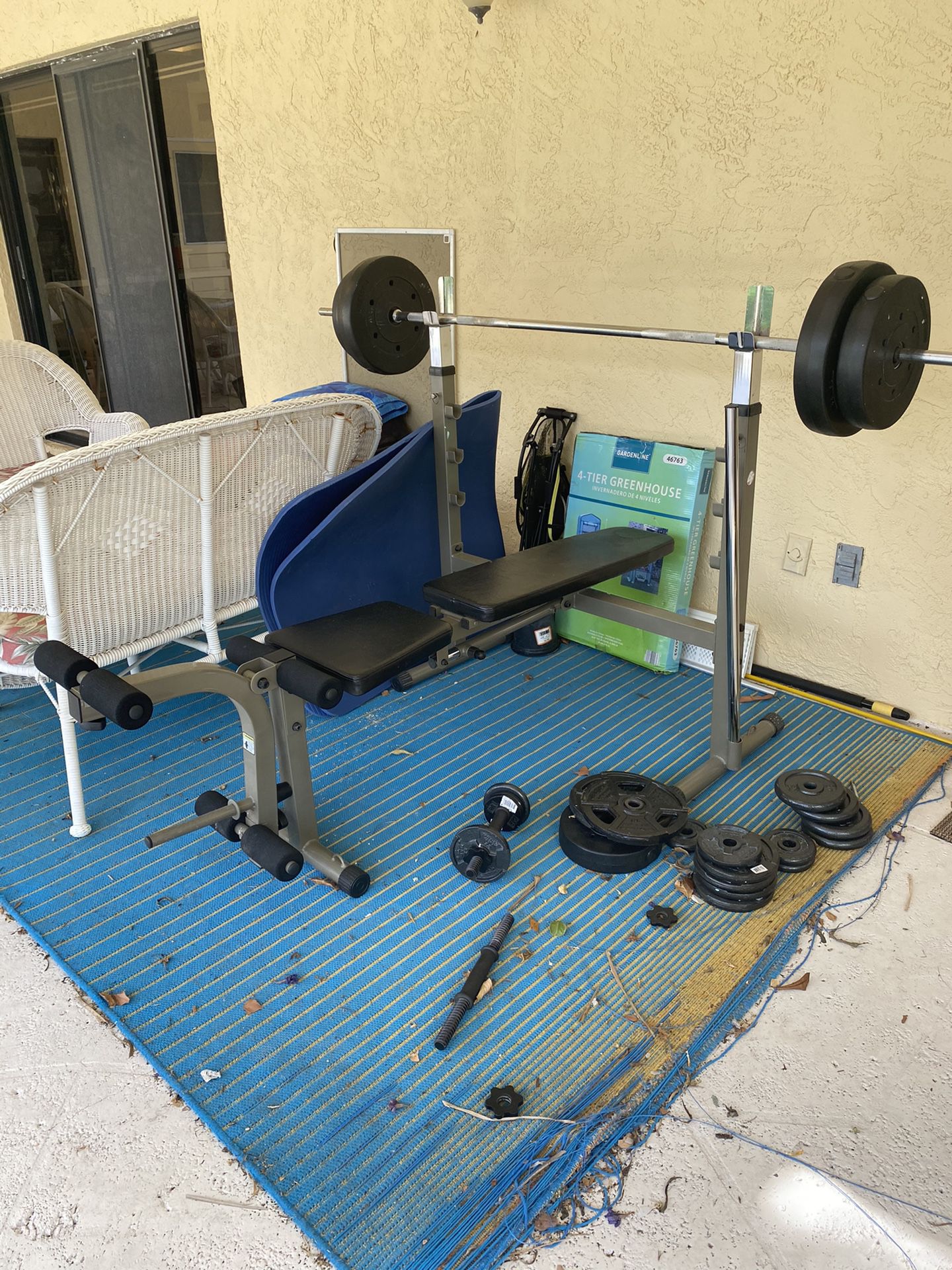Weight bench with dumbbells