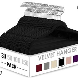 Set Of Black Velvet Metal Hangers - Total 30