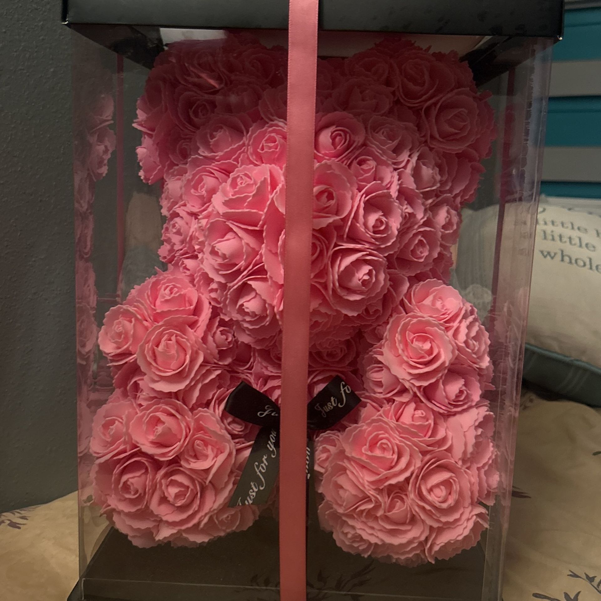 Giant pink Fake Rose Flower Bear .