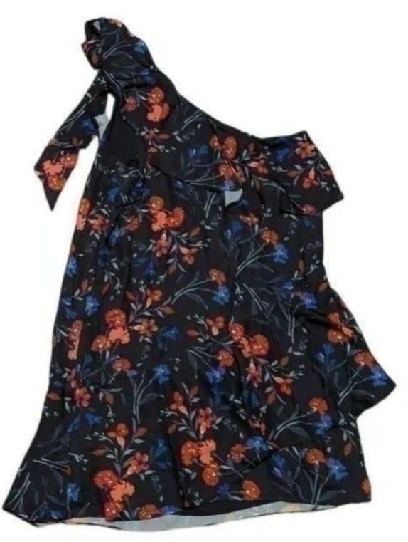 Parker Abrico One-Shoulder Ruffle Shift Dress Black Floral Print XS NWT $345
