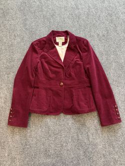 LL Bean Vtg Fine Whale Blazer Jacket Burgundy Rare Embroidered Dog Size 12Misses
