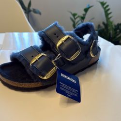 Birkenstock Milano Big Buckle Shearling Oiled Leather Midnight Blue  Size US 7-7,5 EU 38
