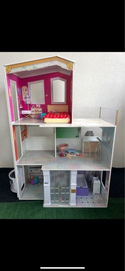 Three-Story Wooden Dollhouse with Furniture