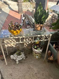 White Metal Glass Top Console Table