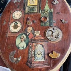 Vintage Colonial Wall Plaque Hand Made Clock Parts