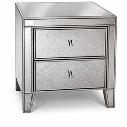 Mirrored Nightstand 2 Drawer Modern Glam Bedside Table