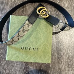 Gucci Monogram Belt with Gold GG Buckle 42 in