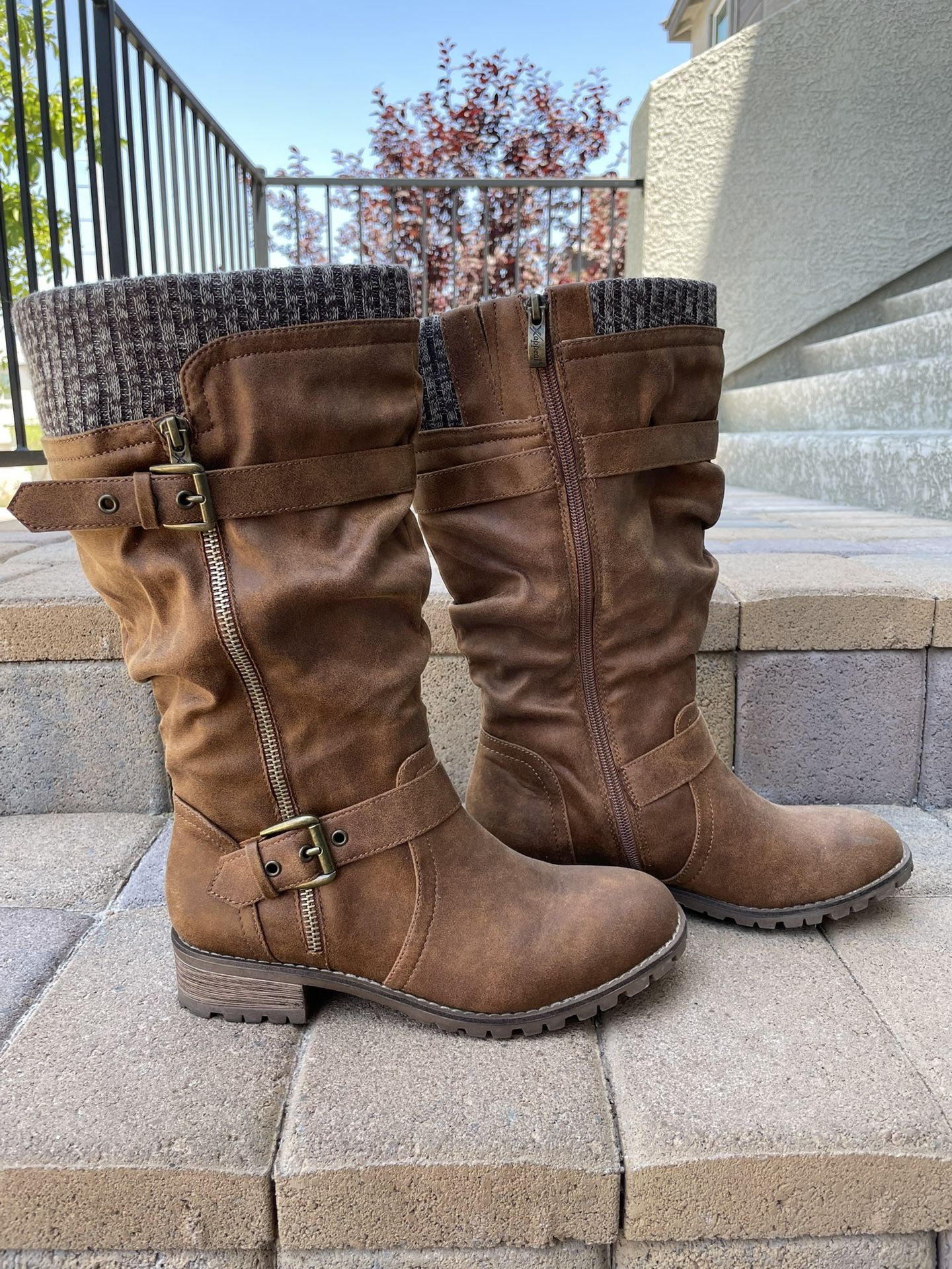 Women’s mud calf, brown leather boots
