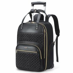 Lekespring Rolling Backpack for Women with Wheels, Rolling Laptop Backpack, Carry On Travel Backpack with Wheels, Underseat Personal Item, 15.6 Inch W