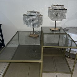 3 pc glass table set with lamps 