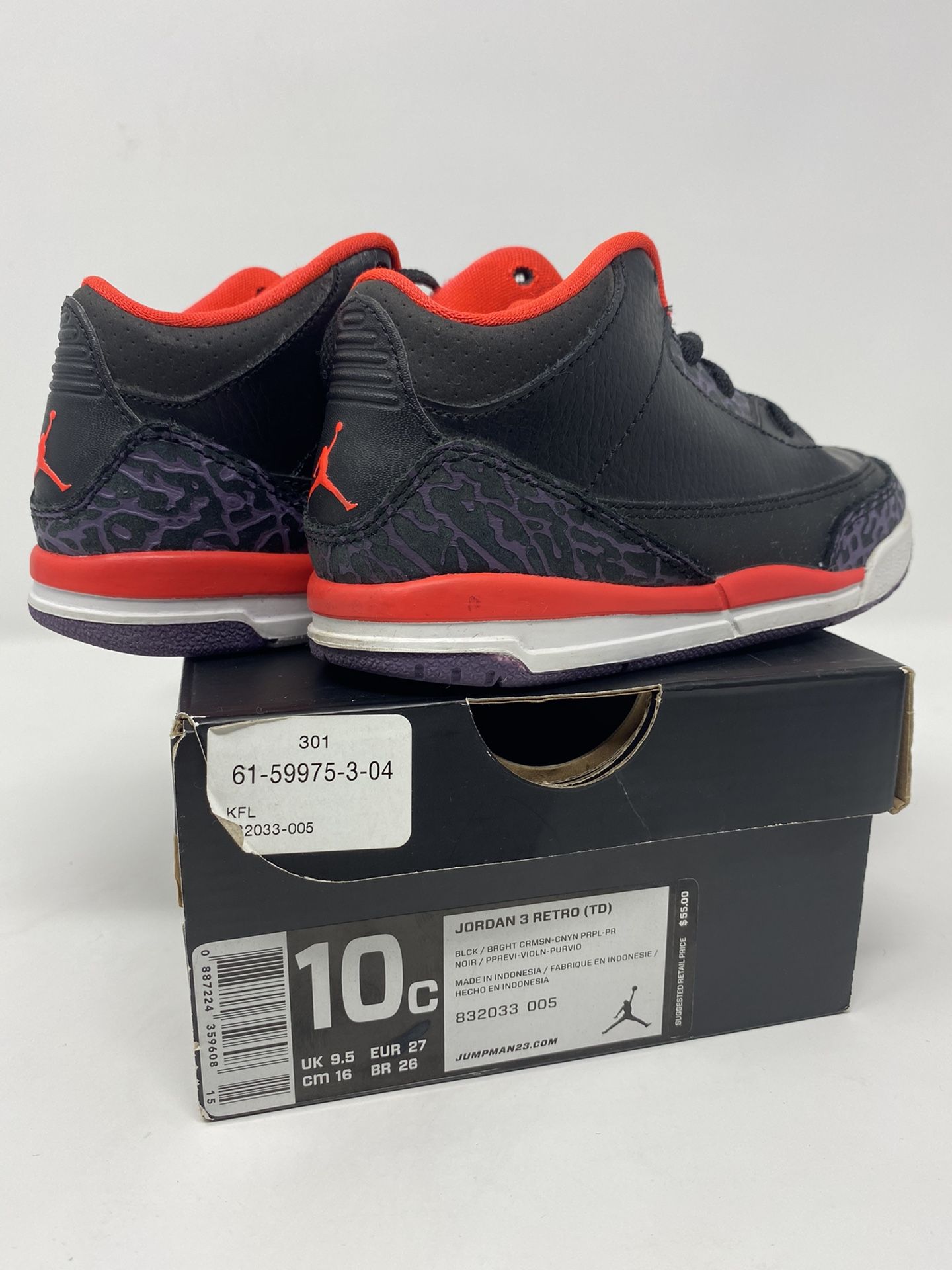 Nike Air Jordan 3 III Retro Crimson Cement Toddler 10C Used