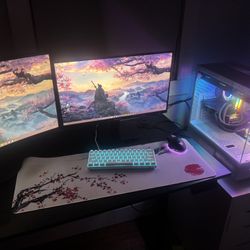 GAMING PC WHOLE SETUP INCLUDING TWO MONITORS KEYBOARD MOUSE TABLE
