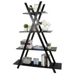 4 Tiers A Shaped Bookshelf Organizer Media Storage Cabinet RackZENSTYLE 4 Tiers A Shaped Bookshelf Organizer Media Storage Cabinet Rack