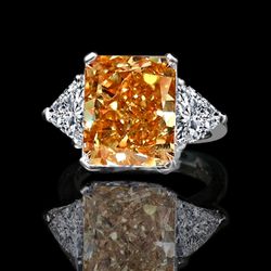 5 ct radiant center classic style settings ring w/two 1ct triangular sides simulated diamond-diamond veneer® set in sterling silver