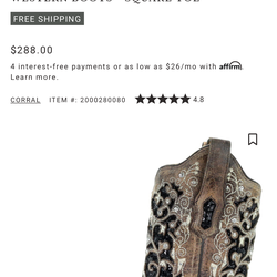 CORRAL WOMEN'S SEQUIN INLAY WESTERN BOOTS - SQUARE TOE