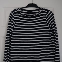 J Crew Navy Blue & White Striped Boatneck 100% Cotton Long Sleeve • Women’s S Small