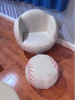 Baseball leather swivel chair & foot stool/ottoman