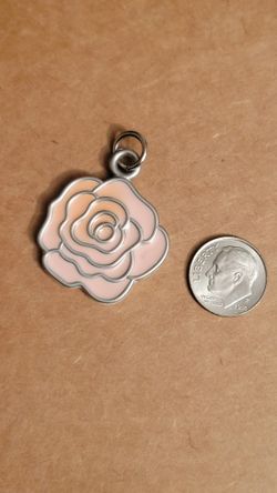 Pink Enamel Rose Flower Charm Pendant - Women Jewelry