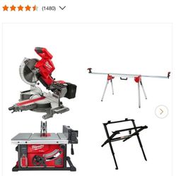 M18 FUEL ONE-KEY 18-Volt Lithium-lon Brushless Cordless 8-1/4 in. Table Saw with Stand and 10 in. Miter Saw with Stand