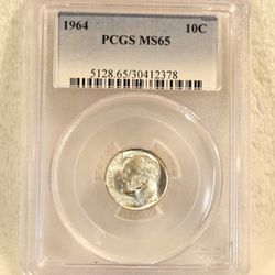 #319 Silver 1964 MS65 Pcgs Dime Coin 