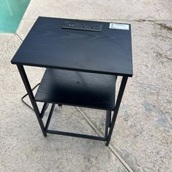 Black End Table w/ Built-In USB & Power Outlets