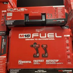 Milwaukee M18 FUEL 18V Lithium-Ion Brushless Cordless Hammer Drill and Impact Driver Combo Kit (2-Tool) with 2 Batteries