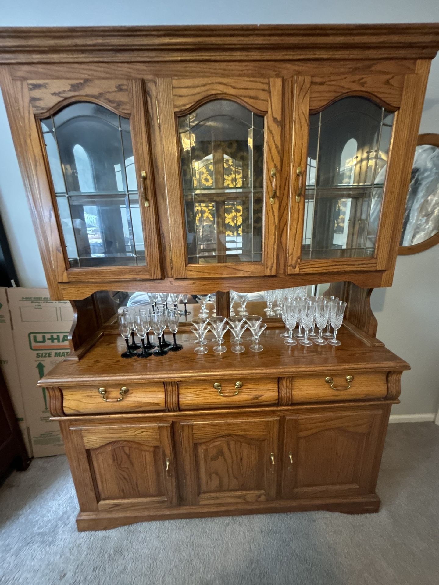Solid wood bar cabinet / glassware storage