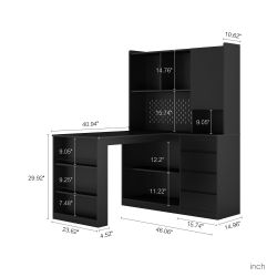 L Shaped Desk with Charger,Computer Desk with Drawers,Bookshelf, with LED Light,Modern Corner Desk,Home Office Desk,L-Shaped Study Table Writing Desk,