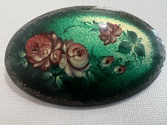 Vintage Russian hand-painted, signed lacquer brooch. $29.99 or best offer.