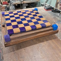 Walnut Wood and Epoxy Resin Chess Set With Voice Comand Led Lighting