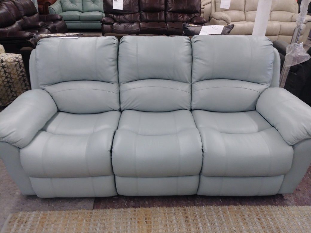 Vercelli Aqua Leather Power Reclining Sofa