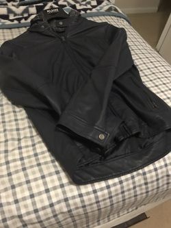 Men leather jacket with hoodie -