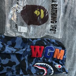 BAPE  BLUE Color Camo Shark Full Zip Hoodie