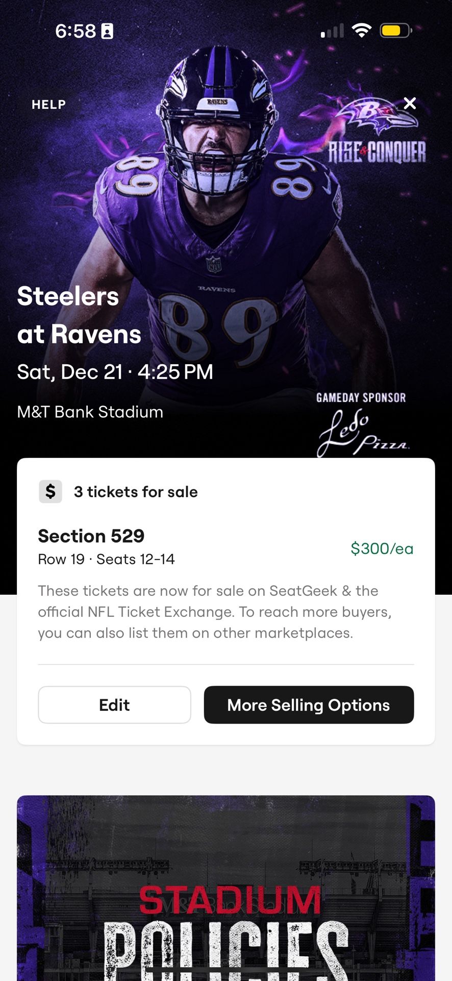 Ravens/Steelers Tickets