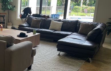 Brown leather sectional