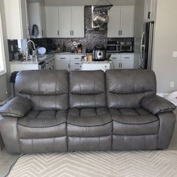 Electric Leather Recliner Couch - Gray