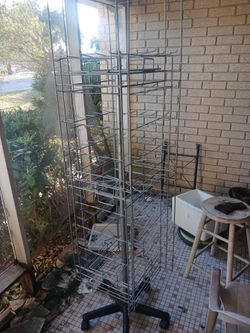 Tall Metal Wire Display Rack on Wheels