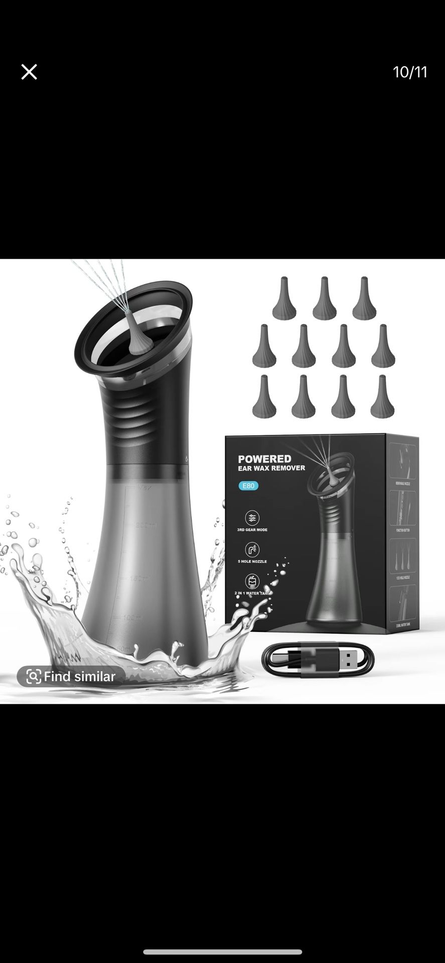 E80 Upgraded 2-in-1 Ear Wax Removal Kit with Built-in Waste Tank, Rechargeable Water Spray, 4 Pressure Settings - Safe & Effective Ear Canal Irrigatio
